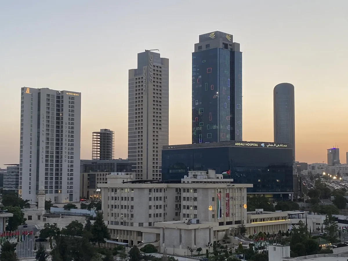 Towers of the Abdali business district in Amman, Jordan, at dusk